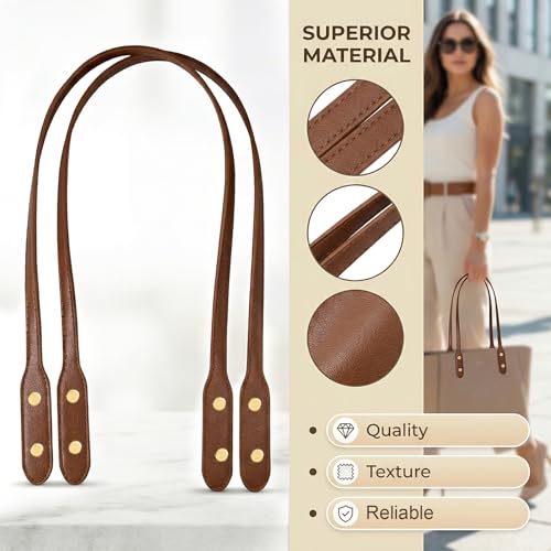 Winsyison 4pcs PU Leather Purse Bag Handles, Wraps Mount Handbag Band with Rivets, Sew on Short Bag Belt Strap Replacement for Purse Underarm Bag Wallet Shopping Bags- Coffee & Khaki - Image 3