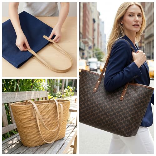 Winsyison 4pcs PU Leather Purse Bag Handles, Wraps Mount Handbag Band with Rivets, Sew on Short Bag Belt Strap Replacement for Purse Underarm Bag Wallet Shopping Bags- Coffee & Khaki - Image 4