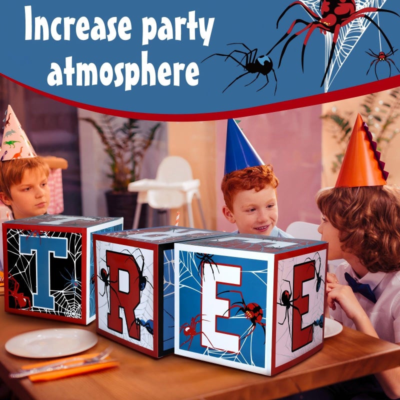 Feifeiya 5 Pcs Spider 3rd Birthday Decoration Spider Theme Balloon Boxes "three" Letter Box Blocks for Boy Three Years Old Birthday Party Decoration Backdrop Photoshoot Props - Image 5
