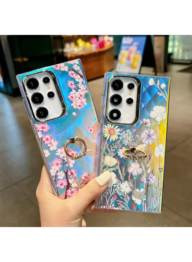 S-TOP Case For Samsung Galaxy A35 5G Electroplating Laser Flower Ring Holder TPU Phone Case - Image 2