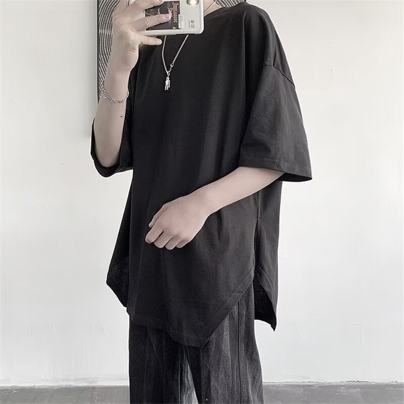 Salt-Style Boyfriend Heavy Short-Sleeve T-Shirt For Men, Summer Boys' Matching Slit Loose T-Shirt, Trendy And Stylish Top - Image 5