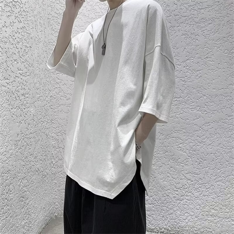 Salt-Style Boyfriend Heavy Short-Sleeve T-Shirt For Men, Summer Boys' Matching Slit Loose T-Shirt, Trendy And Stylish Top - Image 1