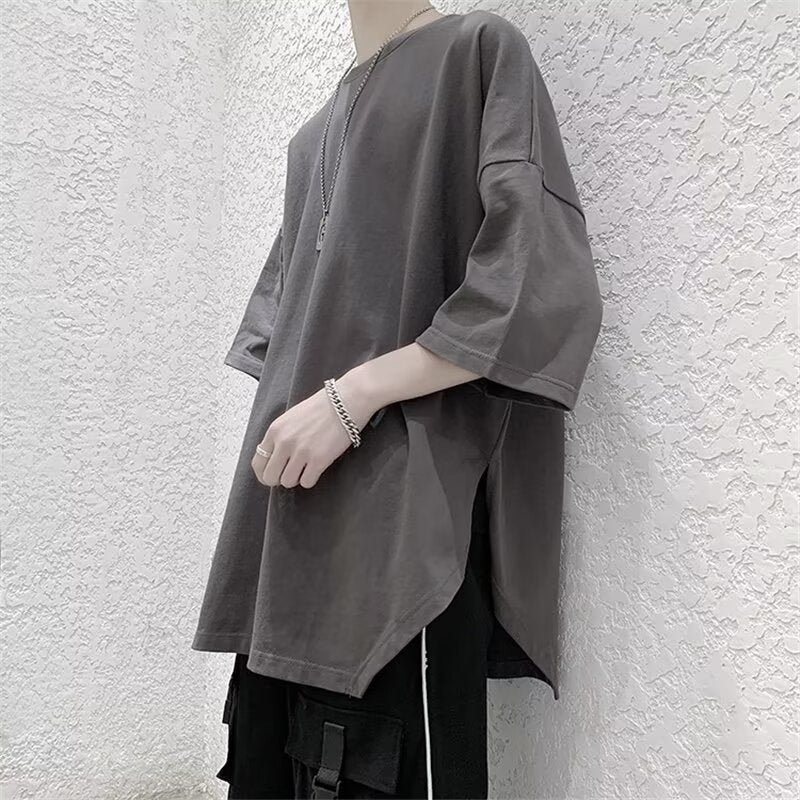Salt-Style Boyfriend Heavy Short-Sleeve T-Shirt For Men, Summer Boys' Matching Slit Loose T-Shirt, Trendy And Stylish Top - Image 3