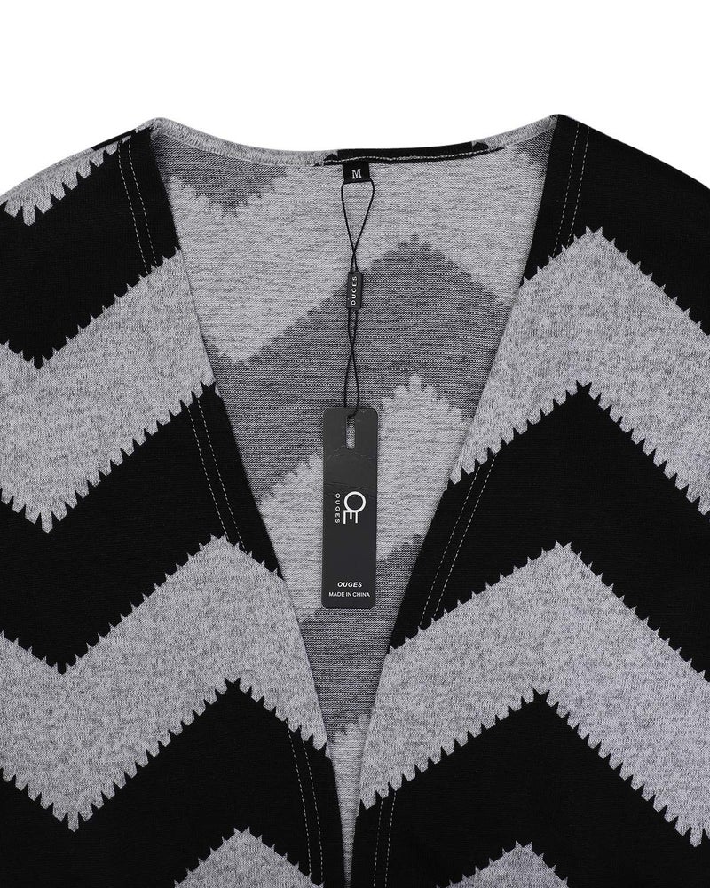 OUGES Women's 2026 Fashion Fall Winter Boho Colorblock Open Front Long Sleeve Lightweight Sweater Cardigan Shirt with Pockets(Color01,L) - Image 4