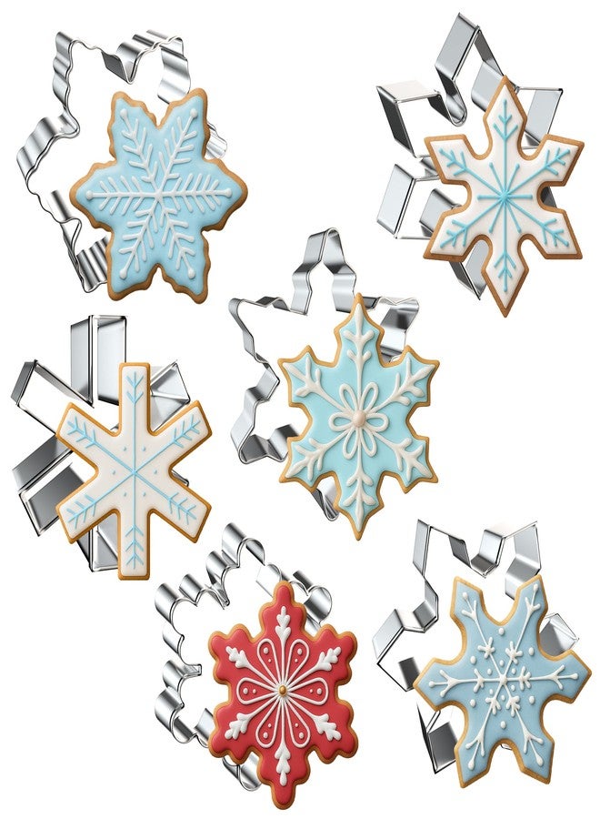 FUSOTO 6PCS Snowflake Cookie Cutter Set, Christmas Cookie Cutters, Holiday Shaped Biscuit Molds, Stainless Steel Baking Supplies for Homemade Cookies, Christmas Snowflake - Image 1