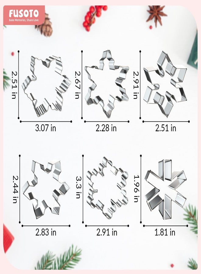 FUSOTO 6PCS Snowflake Cookie Cutter Set, Christmas Cookie Cutters, Holiday Shaped Biscuit Molds, Stainless Steel Baking Supplies for Homemade Cookies, Christmas Snowflake - Image 3