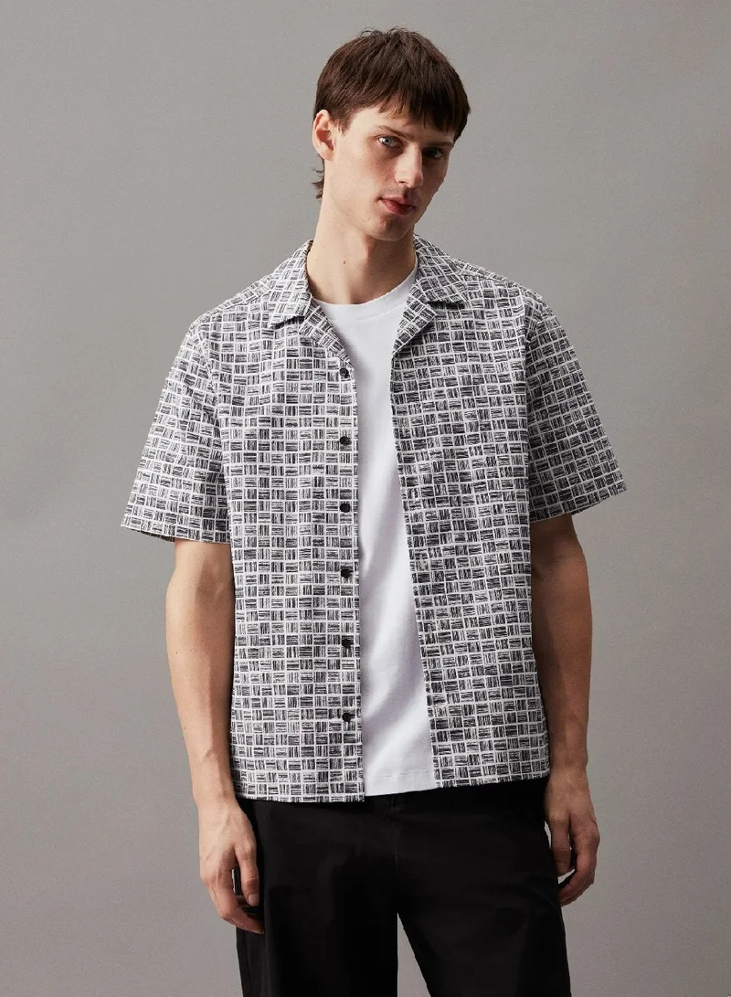 Boxy Grid Printed Logo Shirt