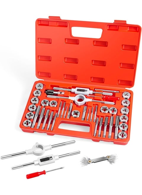 Efficere 40-Piece Premium Tap And Die Set - Sae Inch Size 1/2, 7/16, 3/8, 5/16, 1/4, 12, 10, 8, 6, 4, Coarse And Fine Teeth | Essential Threading Tool Kit With Complete Handles, Accessories, And Case