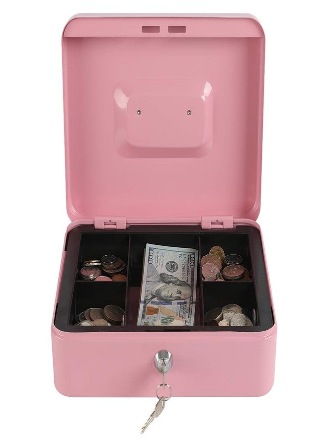 xydled Locking Steel Large Cash Box with Removable Coin Tray and Key Lock,9.84"x 7.87"x 3.54",Pink - Image 2