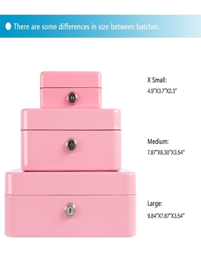 xydled Locking Steel Large Cash Box with Removable Coin Tray and Key Lock,9.84"x 7.87"x 3.54",Pink - Image 5
