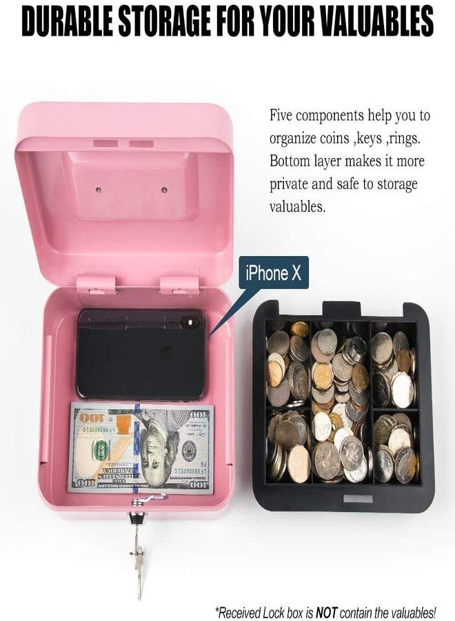xydled Locking Steel Large Cash Box with Removable Coin Tray and Key Lock,9.84"x 7.87"x 3.54",Pink - Image 4
