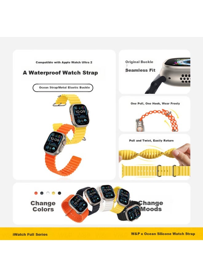 WP W&p New Apple Watch Band Apple Watch Ultra2 Ocean Silicone Double Buckle Loop Band Iwatch S10/9/8/se Original Black 45 - Image 2