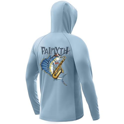 Palmyth Fishing Hoodie for Men Long Sleeve Sun Protection UV UPF 50 ShirtsLight BlueSailfish SaxophoneL - Image 1
