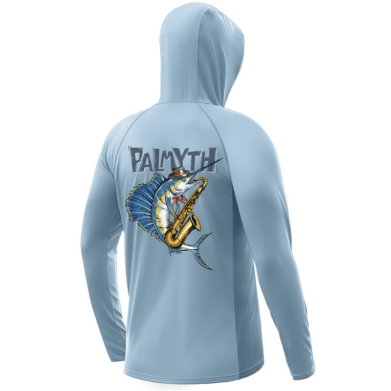 Palmyth Fishing Hoodie for Men Long Sleeve Sun Protection UV UPF 50 ShirtsLight BlueSailfish SaxophoneL - Image 2