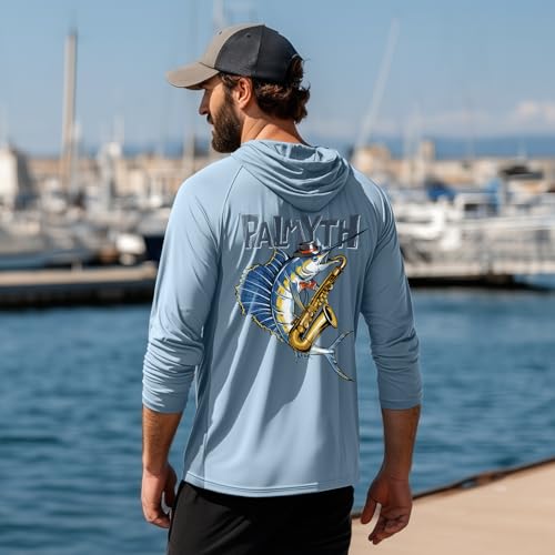 Palmyth Fishing Hoodie for Men Long Sleeve Sun Protection UV UPF 50 ShirtsLight BlueSailfish SaxophoneL - Image 3