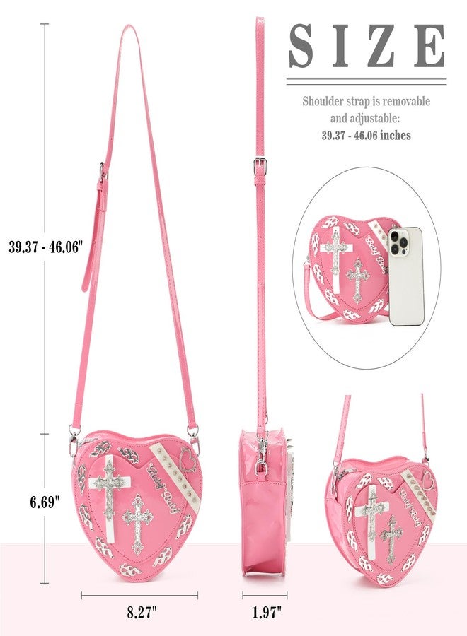 SUKUTU Women Gothic Punk Crossbody Bag Cute Heart Shaped Studded Shoulder Bag Purse - Image 4