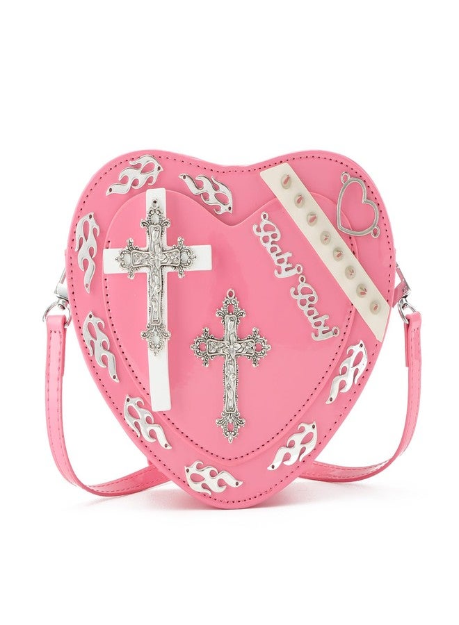 SUKUTU Women Gothic Punk Crossbody Bag Cute Heart Shaped Studded Shoulder Bag Purse - Image 1