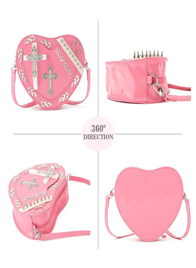 SUKUTU Women Gothic Punk Crossbody Bag Cute Heart Shaped Studded Shoulder Bag Purse - Image 3