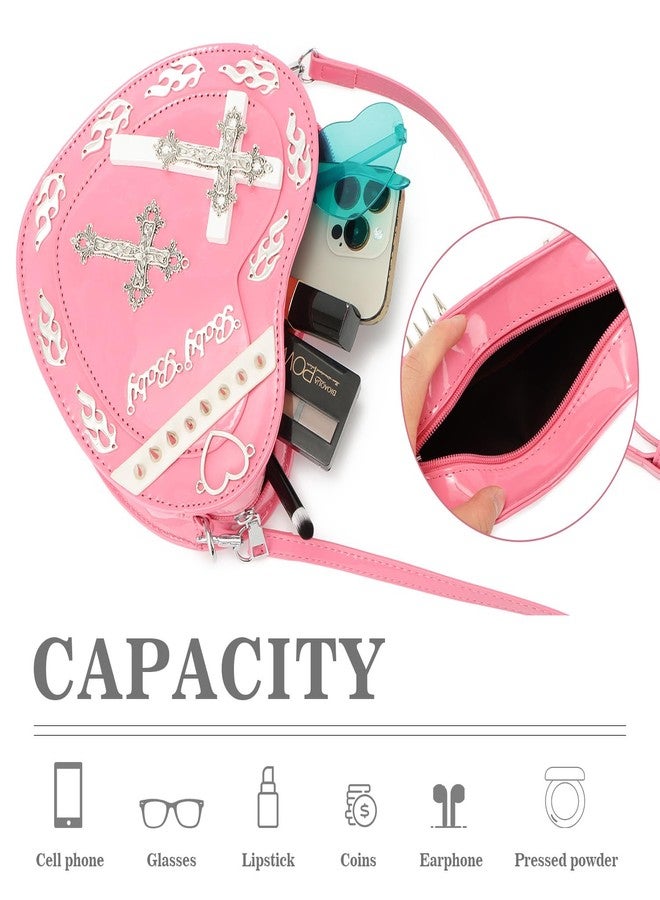 SUKUTU Women Gothic Punk Crossbody Bag Cute Heart Shaped Studded Shoulder Bag Purse - Image 5