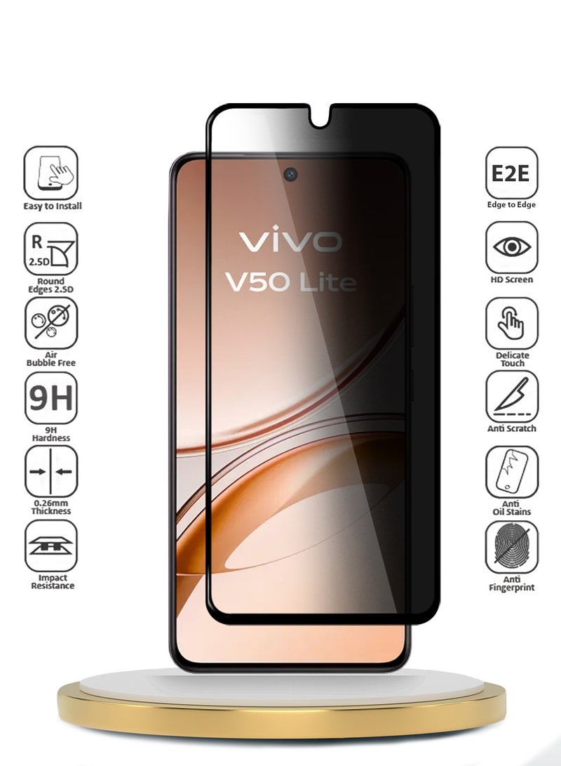 Wtech vivo V50 Lite 4G 2025 Premium E2E Series Privacy Full Glue Full Cover Tempered Glass Screen Protector (MSGECP) - Clear/Black - Image 1