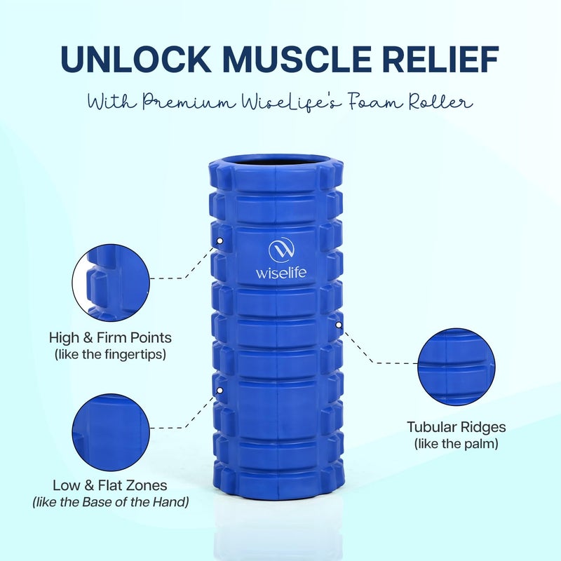 WISELIFE Eco-Friendly Grid Foam Roller | Premium Eva Foam | Light Weight & Travel-Friendly Foam Roller for Relieve Muscle Tightness, Soreness & Inflammation (Blue) - Image 3