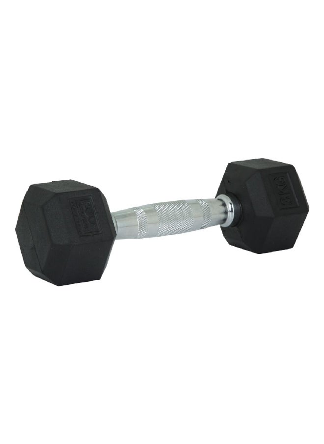 BODY SCULPTURE Sturdy Rubber Dumbbell with Handle and Serrated Gip Black and Silver 3 kg BW-460-3KG  - Image 1