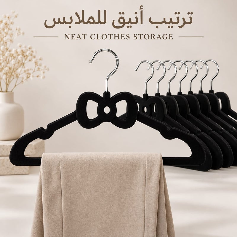 stylish 8PCS Premium Velvet Clothes Hangers with Bow Design– Non-Slip – 360° Swivel Hook – Space Saving Closet Hangers - Image 5