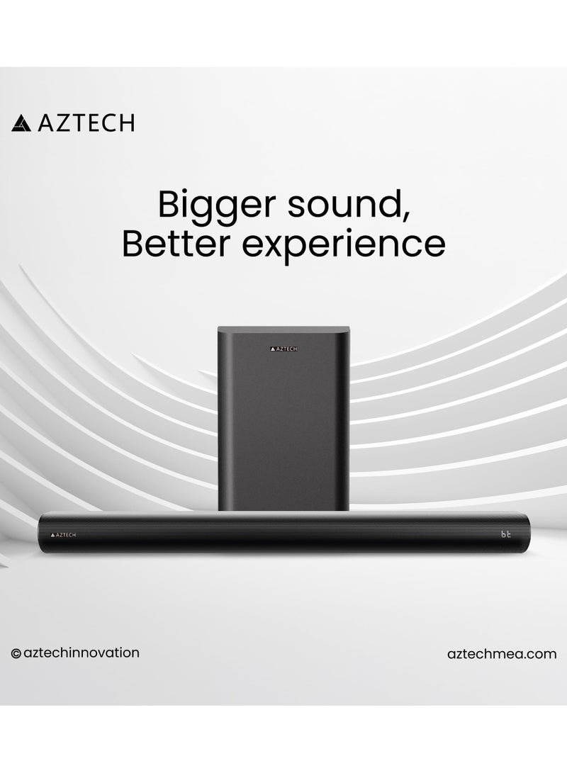 أزتك AZTECH مكبر صوت 2.1CH مع مضخم صوت سلكي بقدرة 120 واط | نظام مسرح منزلي بتقنية Bluetooth 5.3 | وضع الألعاب مع HDMI ARC، بصري، AUX، USB، DSP، 3 أوضاع EQ وجهاز تحكم عن بُعد | صوت محيطي وجهير عميق لمكبر صوت التلفزيون - Image 4