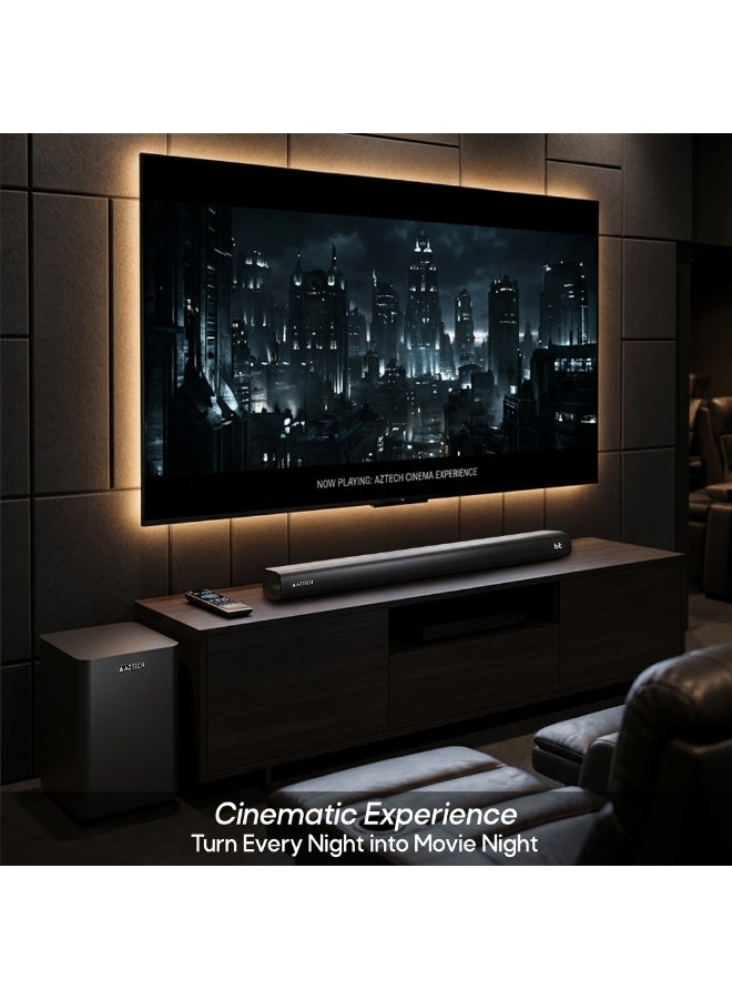 Aztech 2.1CH Soundbar with Wired Subwoofer 120W Bluetooth 5.3 Home Theater System Game Mode with HDMI ARC, Optical, AUX, USB, DSP, 3EQ Modes & Remote Deep Bass Surround Soundbar TV Speaker UAE Ver - Image 3