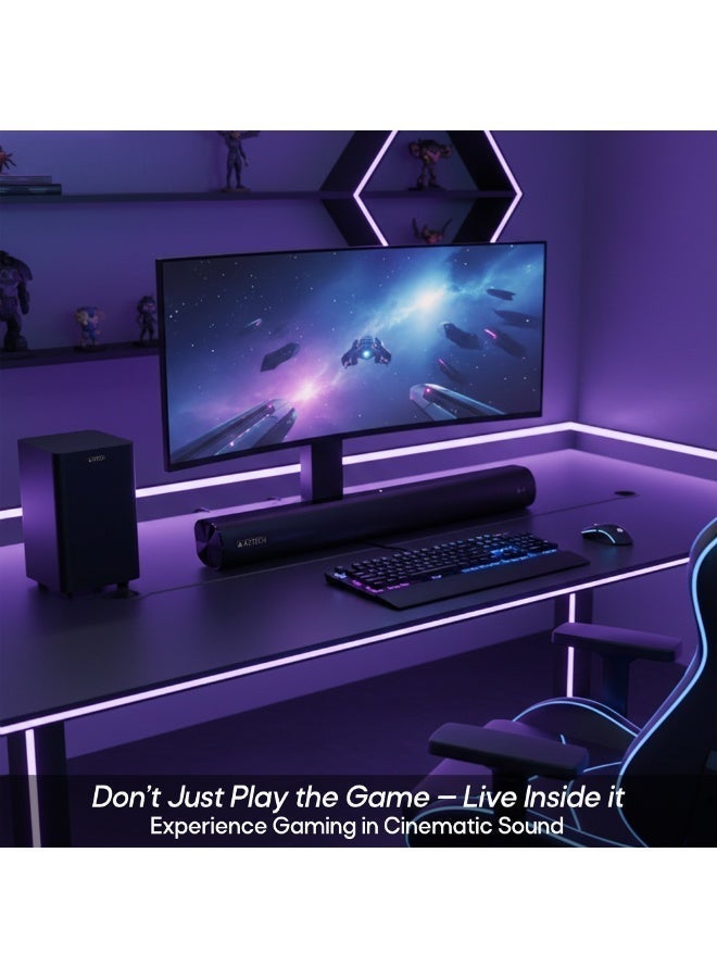 Aztech 2.1CH Soundbar with Wired Subwoofer 120W Bluetooth 5.3 Home Theater System Game Mode with HDMI ARC, Optical, AUX, USB, DSP, 3EQ Modes & Remote Deep Bass Surround Soundbar TV Speaker UAE Ver - Image 4