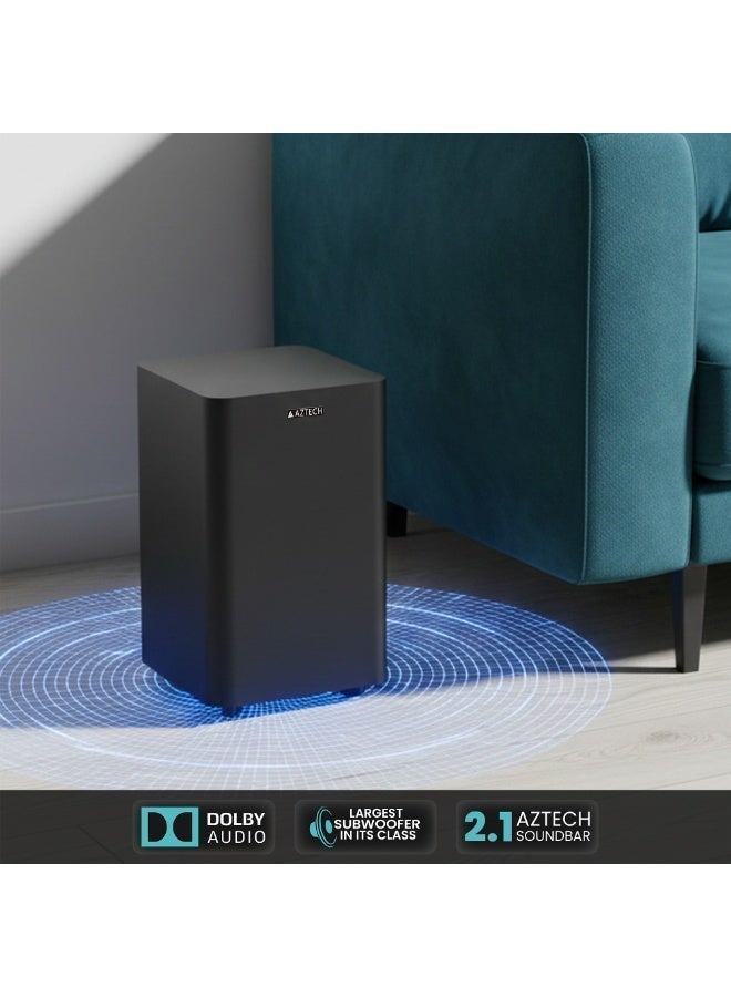 Aztech 2.1CH Soundbar with Wired Subwoofer 120W Bluetooth 5.3 Home Theater System Game Mode with HDMI ARC, Optical, AUX, USB, DSP, 3EQ Modes & Remote Deep Bass Surround Soundbar TV Speaker UAE Ver - Image 5
