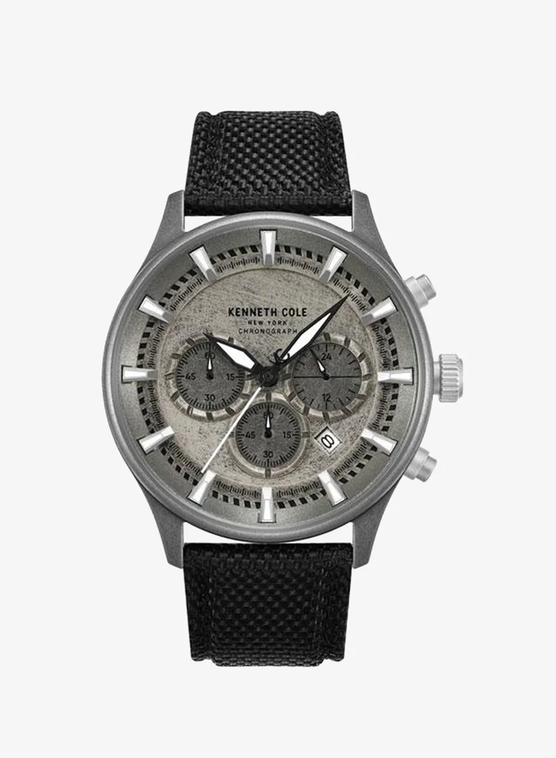 Kenneth Cole New York Thompson Antique Silver Dial Black Nylon Strap Chronograph Watch for Men - 43.5mm