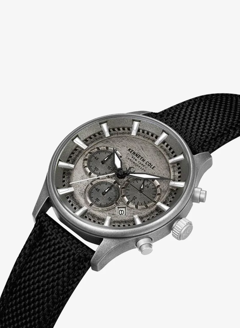 Kenneth Cole New York Thompson Antique Silver Dial Black Nylon Strap Chronograph Watch for Men - 43.5mm