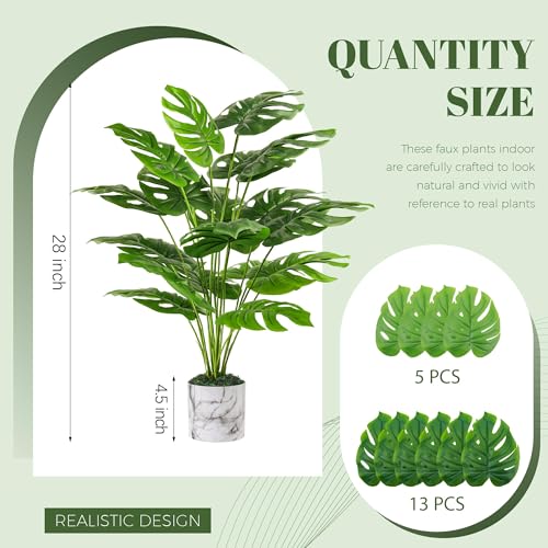 Der Rose 28" Fake Plants Tall Artificial Monstera Faux Plants in Pot for Home Farmhouse Bedroom Living Room Decor Indoor - Image 2