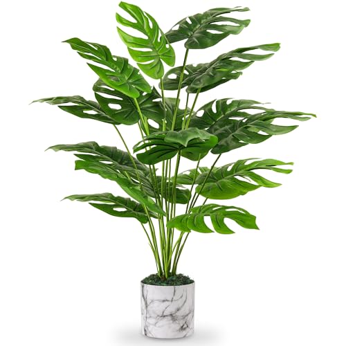 Der Rose 28" Fake Plants Tall Artificial Monstera Faux Plants in Pot for Home Farmhouse Bedroom Living Room Decor Indoor - Image 1