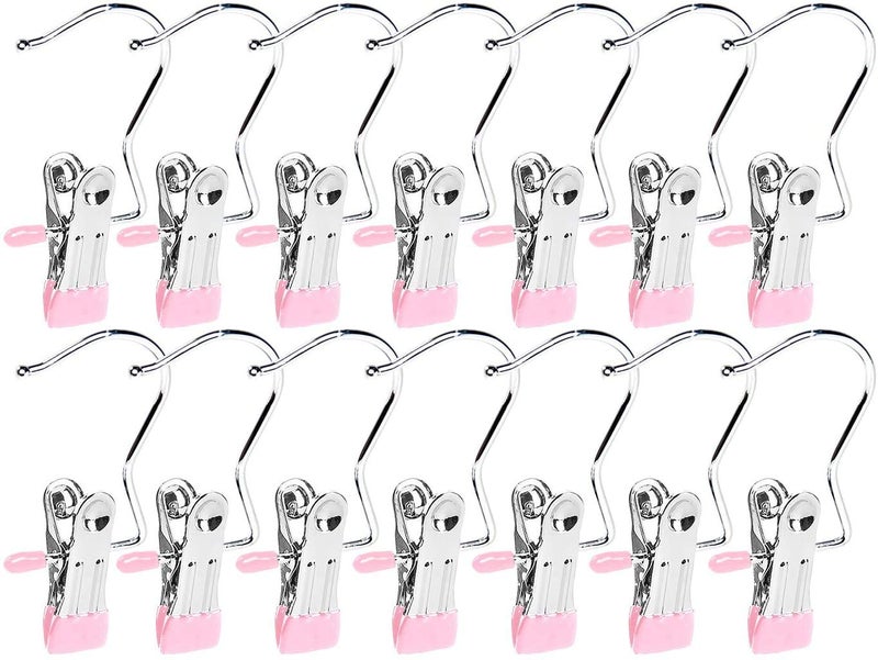 حامل أحذية فريزون 15 قطعة لخزانة الملابس مع خطافات الغسيل مع مشابك حامل الأحذية المحمولة متعددة الوظائف مشبك فردي موفر للمساحة للجينز والقبعات والأحذية الطويلة والمناشف باللون الوردي