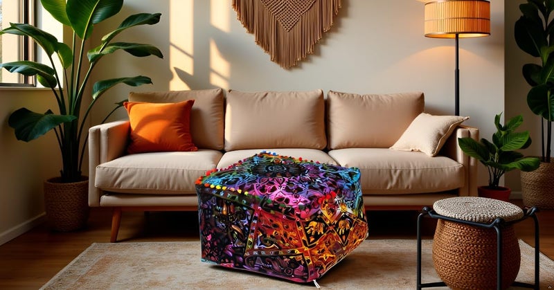 CRAFT KALA غطاء وسادة طاولة كبيرة ذات تصميم ماندالا من ، بحجم 22×22×14 بوصة، بألوان متعددة. - Image 2