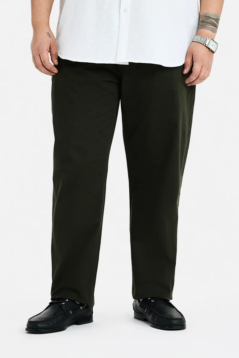 سنيتش Olive Solid Regular Fit Plus Size Chinos