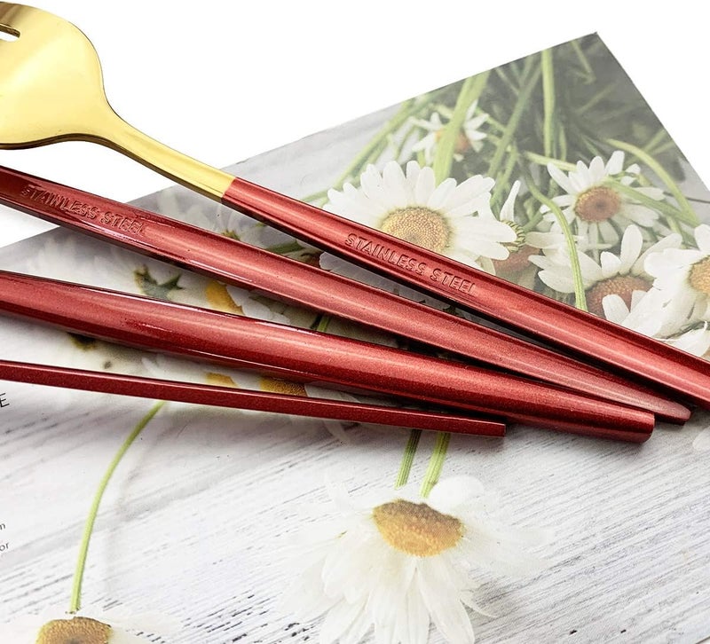 JASHII Red Gold Silverware Set JASHII 20Piece Stainless Steel Satin Finish Flatware Set Kitchen Utensil Set Mirror Polished Tableware Cutlery Set for Home and Restaurant Dishwasher Safe - Image 5