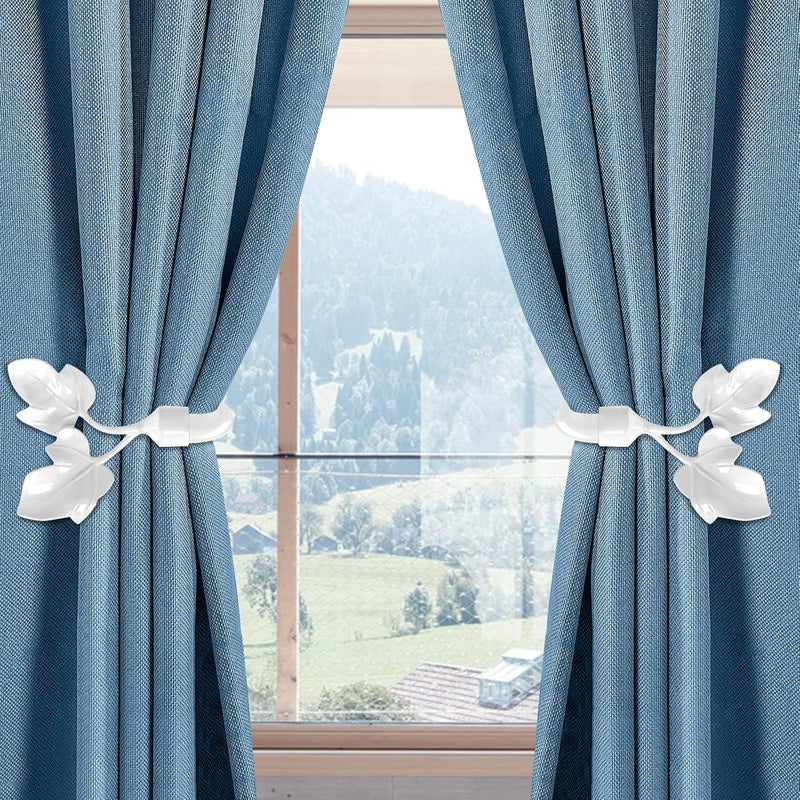HIKMLK Piano White Leaf Curtain Tiebacks - Piano-Lacquer Aluminum Holdbacks & Side Holders, Botanical Wall Pull Backs for Classical Drapes Home Decor - Image 5