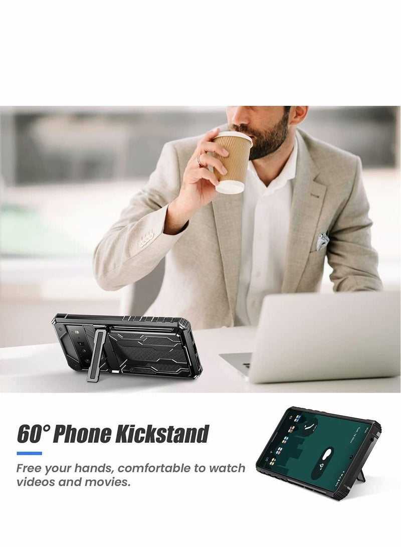 Y&D Case for Google Pixel 6 Pro 6.7 inch Kickstand Shockproof Cover with Card Holder Soft TPU Protective Defender Bumper Stand Armor Military Grade Protection 6Pro Black  - Image 3