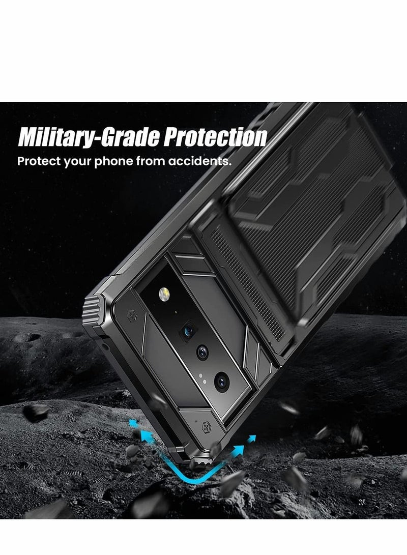 Y&D Case for Google Pixel 6 Pro 6.7 inch Kickstand Shockproof Cover with Card Holder Soft TPU Protective Defender Bumper Stand Armor Military Grade Protection 6Pro Black  - Image 5
