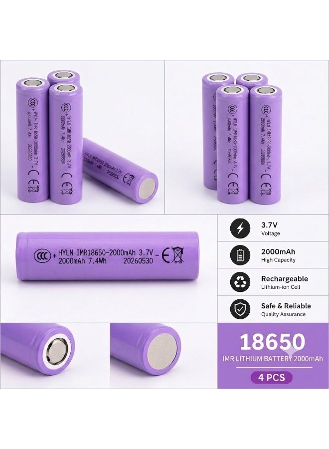 بطارية  18650 قابلة لإعادة الشحن 2000mAh – ليثيوم أيون  عالية الأداء 4 قطع - Image 2