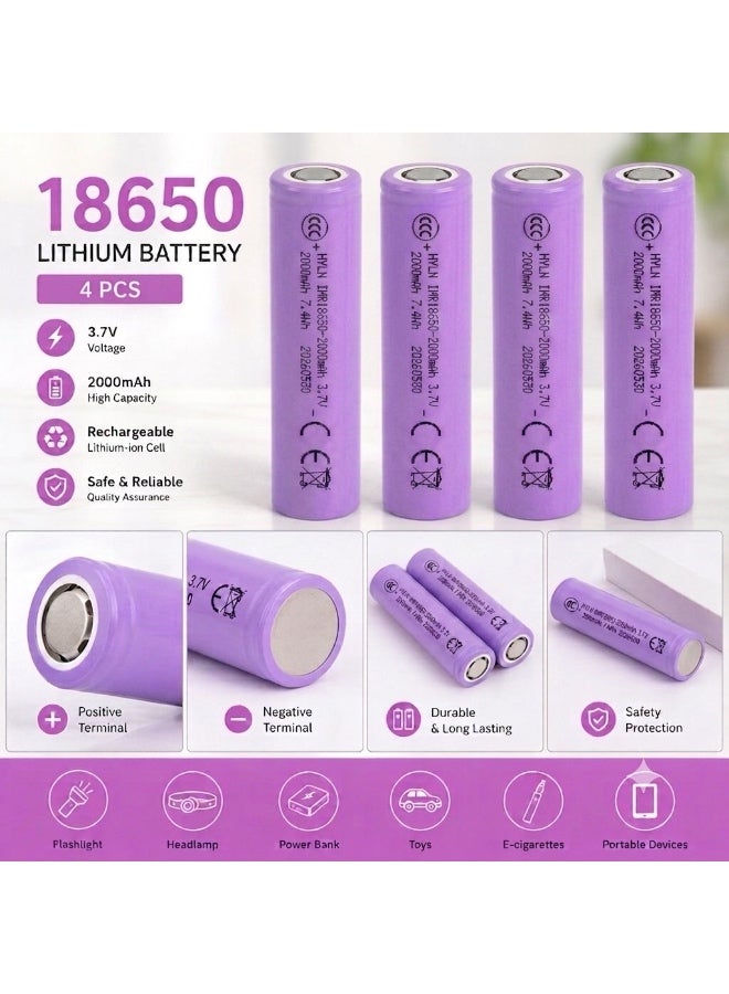 بطارية  18650 قابلة لإعادة الشحن 2000mAh – ليثيوم أيون  عالية الأداء 4 قطع - Image 4