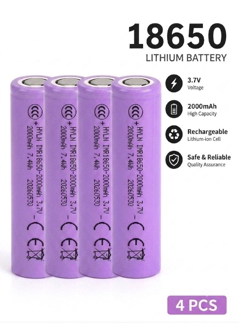 بطارية  18650 قابلة لإعادة الشحن 2000mAh – ليثيوم أيون  عالية الأداء 4 قطع - Image 1