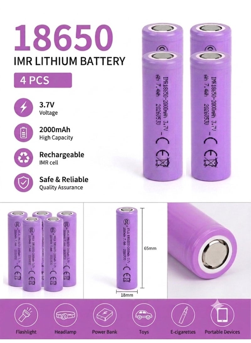 بطارية  18650 قابلة لإعادة الشحن 2000mAh – ليثيوم أيون  عالية الأداء 4 قطع - Image 3