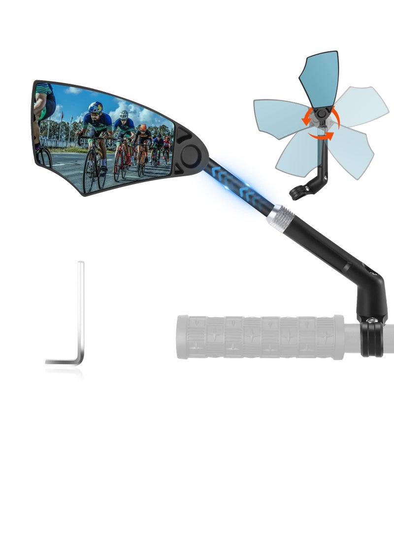 SYOSI Bike Mirror Anti-Glare Handlebar Bike Mirror Safety Mirror with Retractable 360° Adjustable Lens Foldable Bicycle Mirror for Mountain Road E-bike Dirt Bikes 20-23mm Handlebars Left - Image 1