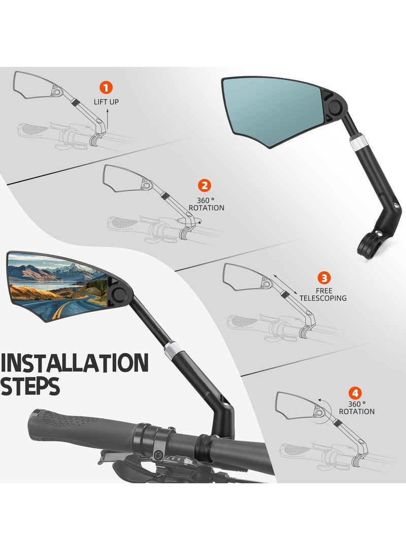 SYOSI Bike Mirror Anti-Glare Handlebar Bike Mirror Safety Mirror with Retractable 360° Adjustable Lens Foldable Bicycle Mirror for Mountain Road E-bike Dirt Bikes 20-23mm Handlebars Left - Image 3