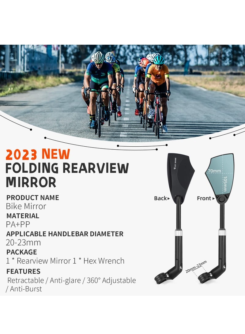 SYOSI Bike Mirror Anti-Glare Handlebar Bike Mirror Safety Mirror with Retractable 360° Adjustable Lens Foldable Bicycle Mirror for Mountain Road E-bike Dirt Bikes 20-23mm Handlebars Left - Image 4