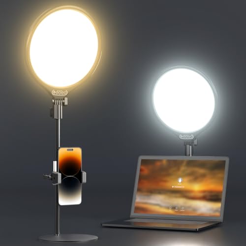 UBeesize 105in Laptop Ring Light with Stand and Phone Holder for Desk Zoom Lighting for Computer Video Recording Streaming Video Conference Video Calls - Image 1